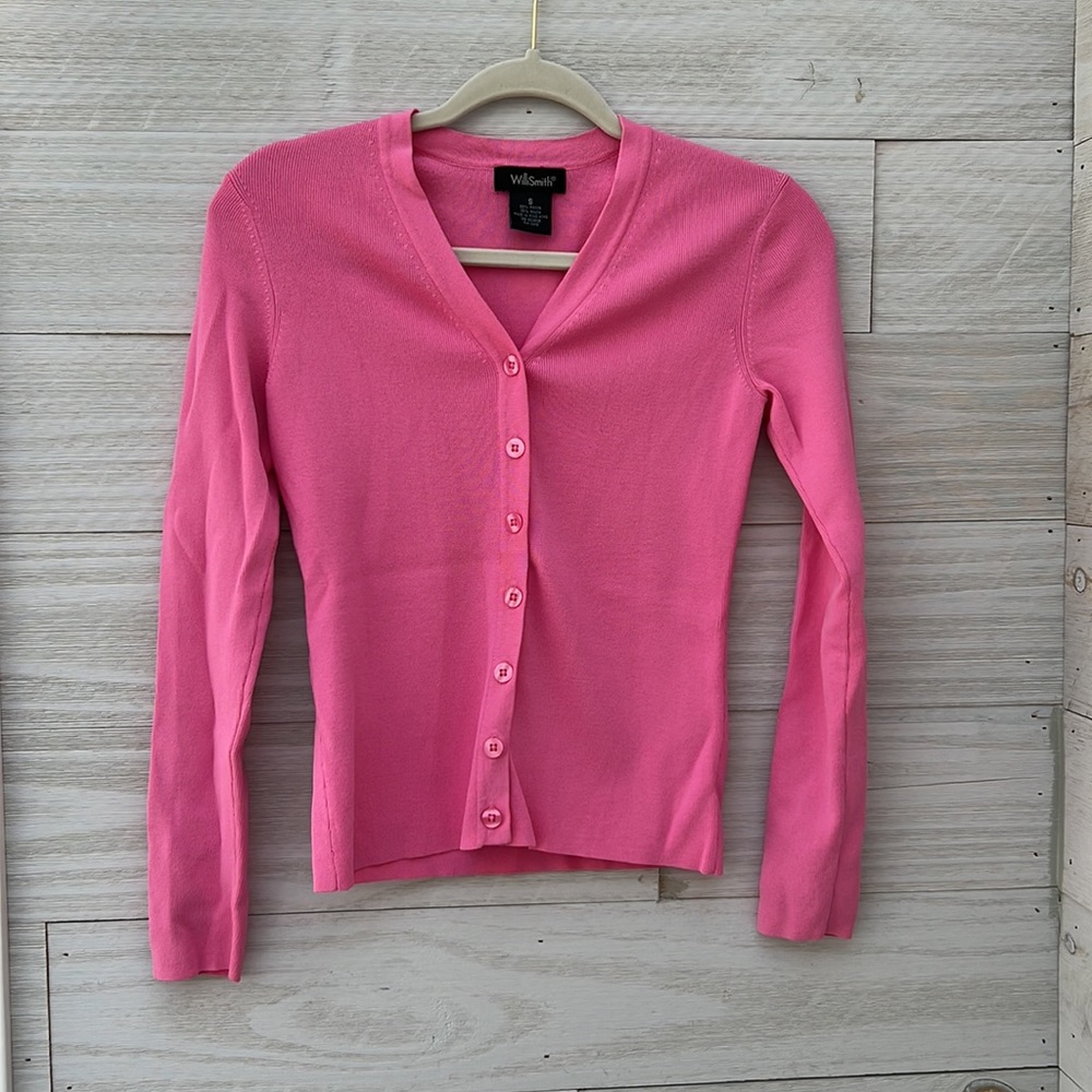 Hot pink rayon nylon cardigan Will Smith